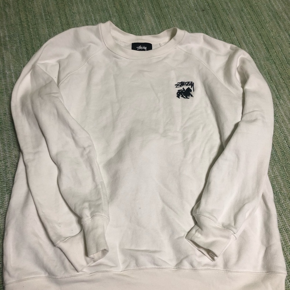 STUSSY White Pullover with Black Horse Emblem